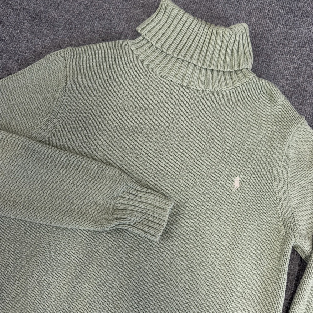 Vintage Polo Ralph Lauren Sport Sweater Women XL Green Turtleneck Cotton Knit